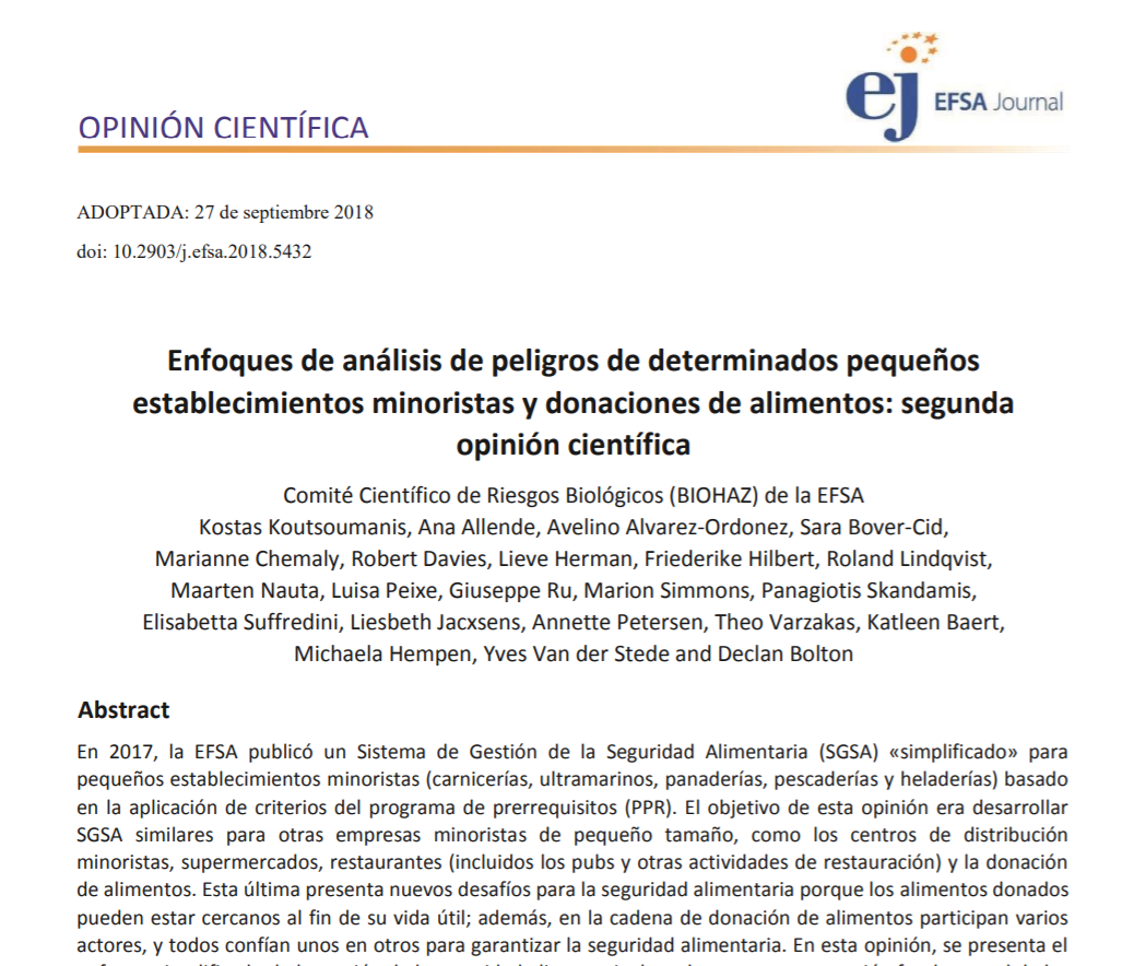 Enfoques de análisis de peligros de determinados pequeños establecimientos minoristas y donaciones de alimentos: segunda opinión científica