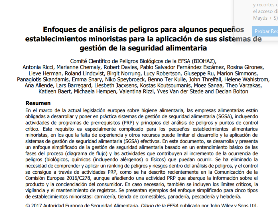 Enfoques de análisis de peligros para algunos pequeños establecimientos minoristas para la aplicación de sus sistemas de gestión de la seguridad alimentaria