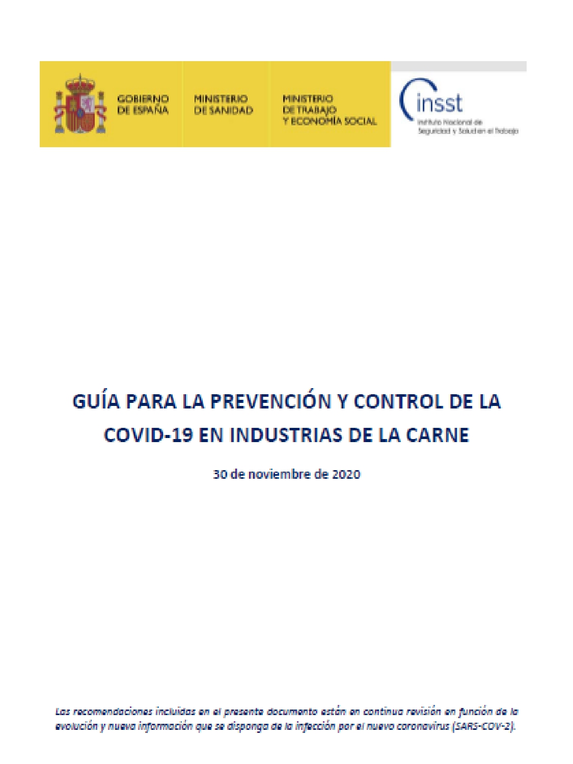 Guía para la prevención y control de la Covid-19 en industrias de la carne