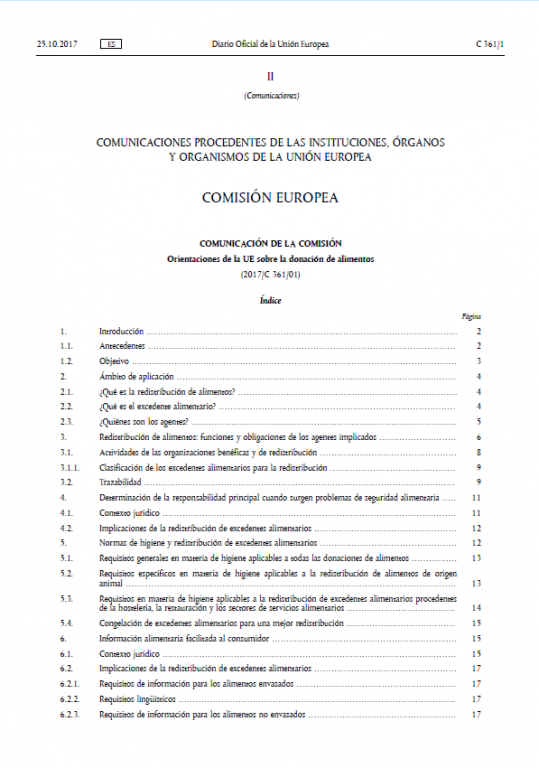 Orientaciones de la UE sobre la donación de alimentos 2017