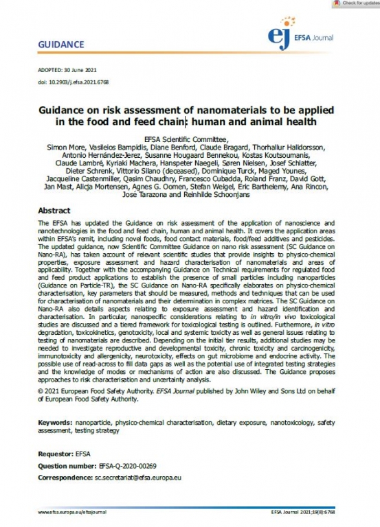 Guidance on risk assessment of nanomaterials to be applied in the food and feed chain: human and animal health