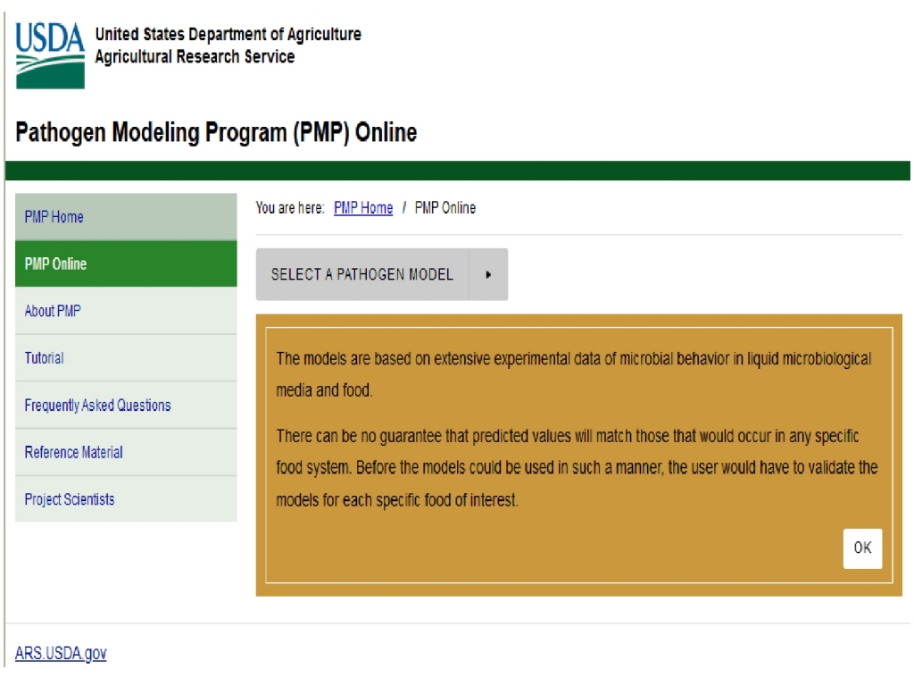 Microbiología predictiva. Pathogen Modeling Program(PMP) Online