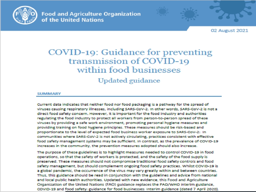 COVID-19: Guía para prevenir la transmisión de COVID-19 dentro de las empresas alimentarias