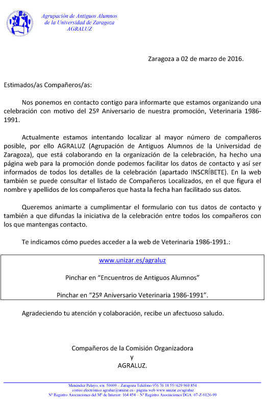 25º Aniversario Promoción Veterinaria 1986? 1991. Zaragoza