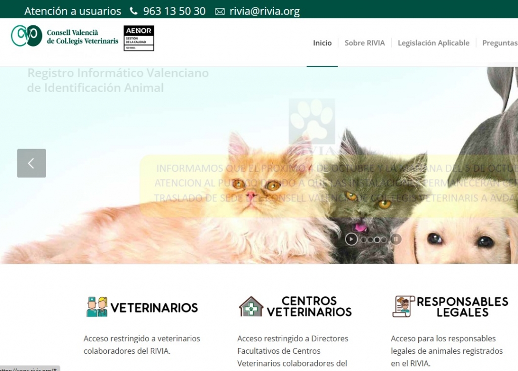 La Generalitat informa de un ciberataque en el Registro Supramunicipal de Animales de Compañía (RIVIA) que gestiona el CVCV